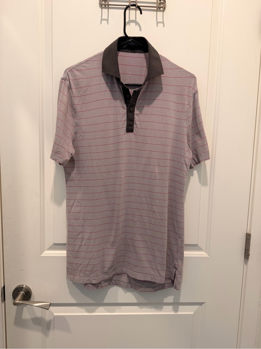 Lululemon Striped Short Sleeve Athletic Polo Shirt
Gray Pink Men's Size M
